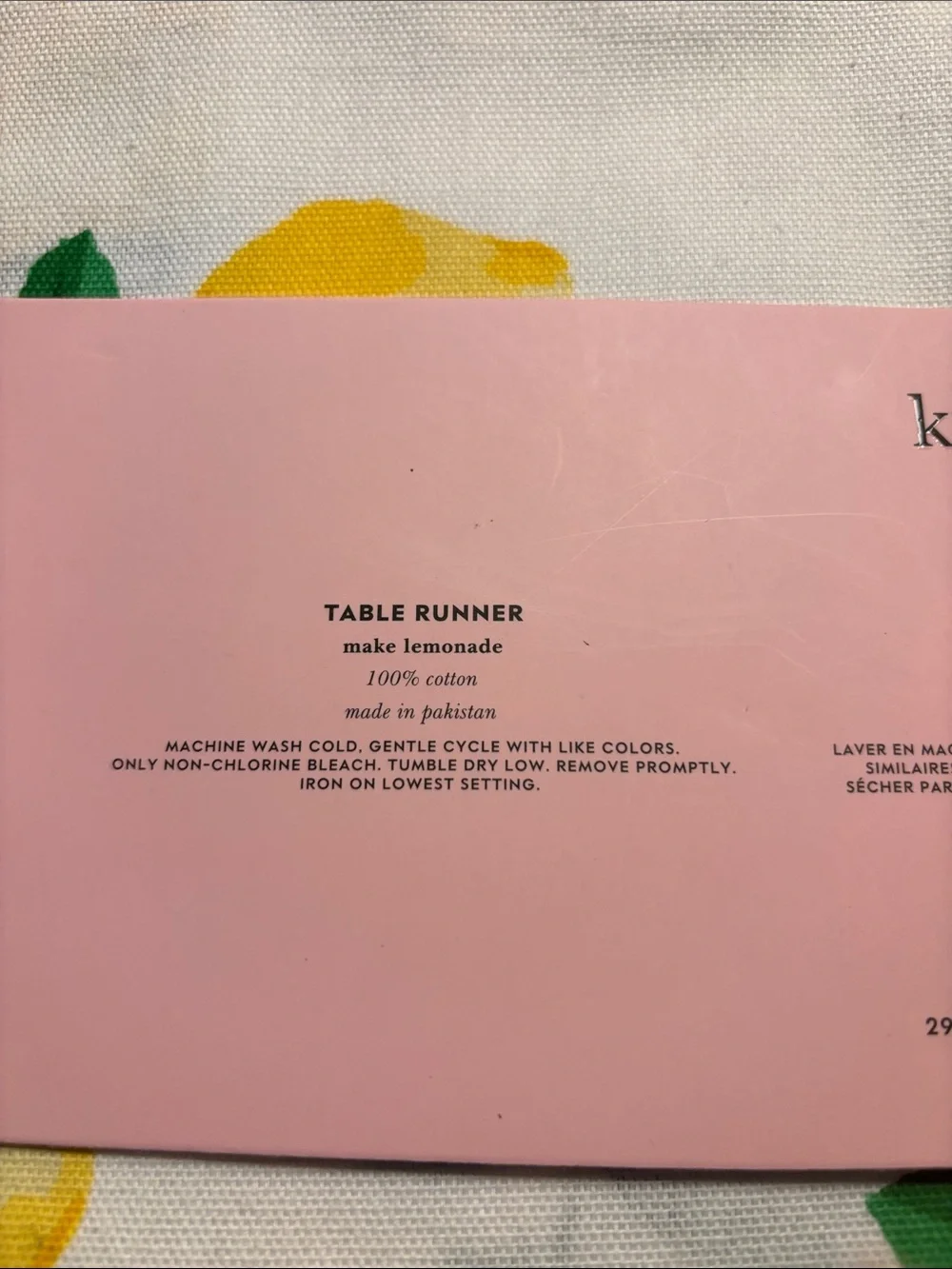 NWT kate spade Make Lemonade table runner with yellow lemons and green leaves